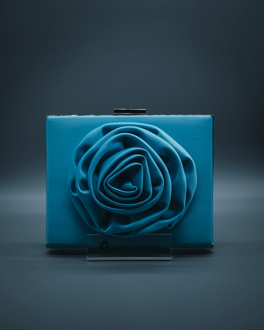 ROSE, Hard bag with rose, Satin, AQUA - 2 pcs