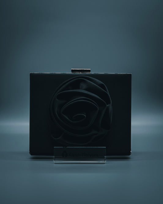 ROSE, Hard bag with rose, Satin, BLACK - 2 pcs